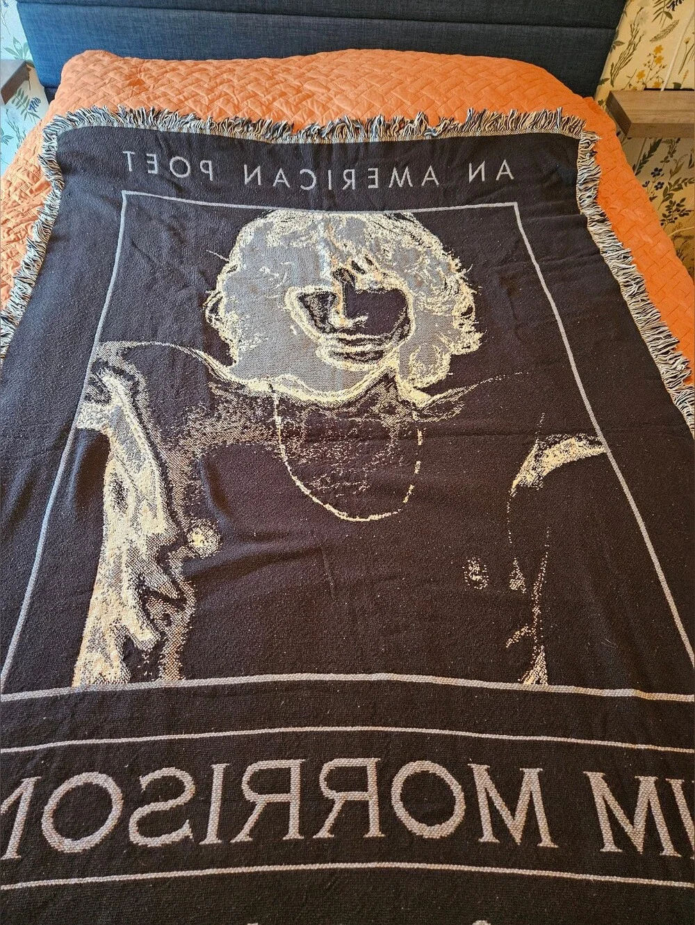 Jim Morrison VTG 90s Doors American Poet Lizard Woven Blanket Tapestry RARE